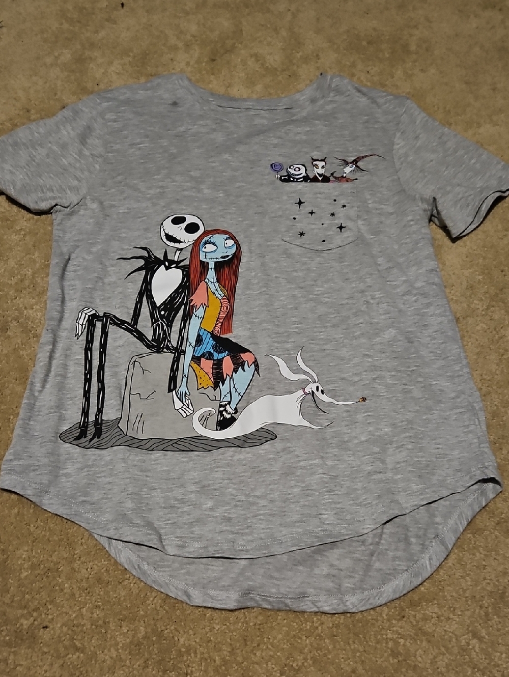 Grey 'Nightmare' Graphic Tee with Jack, Sally & Zero